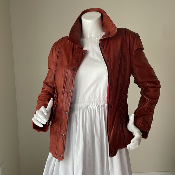 Tru culture:Decadent Cognac Corset Distressed Leather Jacket Size S. - Picture 6 of 16